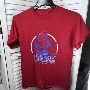 Vintage DARE Daren The Lion Drugs‎ & Violence Red D.A.R.E. Tee No Tag, Approx Lg